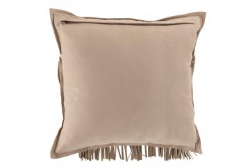 Coussin Carré Cuir Franges Greige