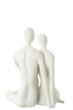 Statue Couple Assis Moderne Mat Blanc