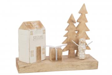 Décoration Noël Maison Sapin Bois Naturel Blanc