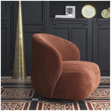 Fauteuil Lisette Velours Côtelé Brique Pivotant Blanc d'Ivoire