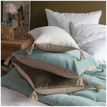 Futon Matteo Velours / Lin Bleu Aqua 180x80 Blanc d'Ivoire