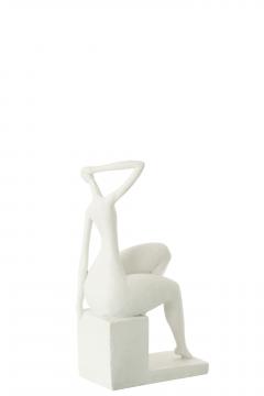Statue Femme Assise Carré Blanc