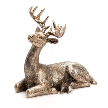 Cerf Allongé Argenté H23cm