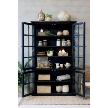 Armoire Vitrine Marseille 4 Portes Vitrées Bois Noir
