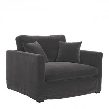 Fauteuil Angie Velours Gris Foncé Blanc d'Ivoire