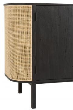 Buffet Bas 3 Portes Molly Bois Noir Rotin Naturel