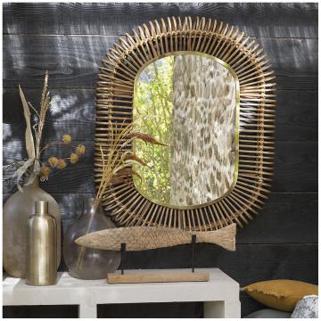 Miroir Salomé Ovale Rotin Métal Blanc d'Ivoire GM