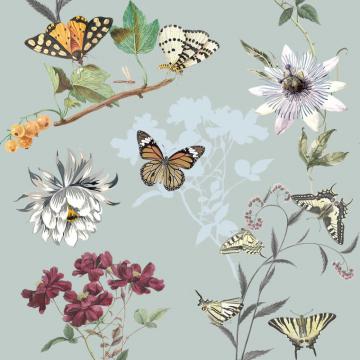 20 x Serviettes Papier Fleurs & Papillons 33*33