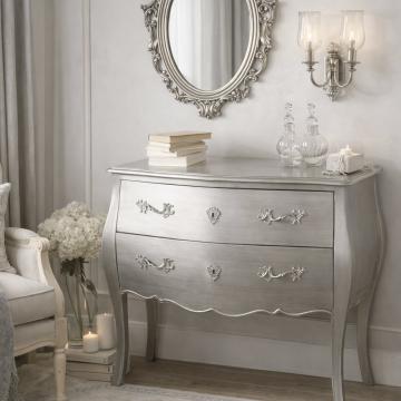 Commode Sauteuse 2 Tiroirs Murano New Silver
