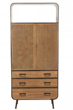 Armoire Haute 2 Portes 3 Tiroirs Metal/Bois