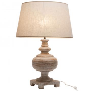 Lampe Emilie Bois Abat-Jour Lin Ecru