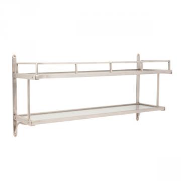 Etagère Murale 2 Niveaux Verre Laiton Argent Vieilli