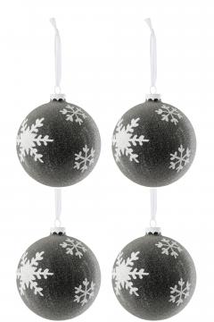 4 Boules de Noël Gris Anthracite Flocons Blancs