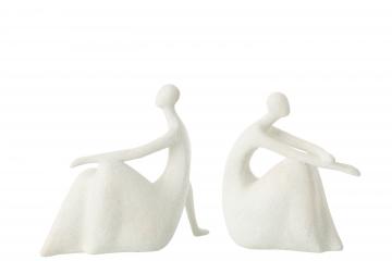 S/2 Statues Femmes Assises Moderne Blanc Mat