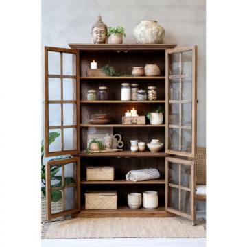Armoire Vitrine Marseille 4 Portes Vitrées Bois Naturel