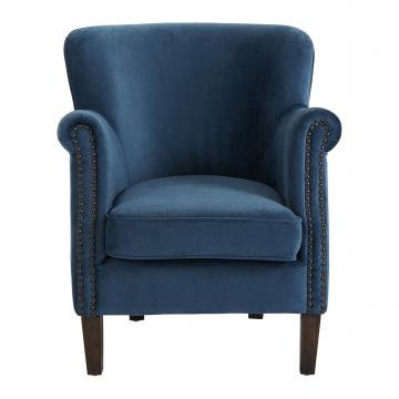 Fauteuil Claude Velours Bleu de Minuit Blanc d'Ivoire