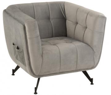 Fauteuil Velours Lounge Gris Clair