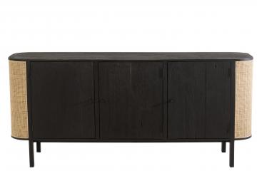 Buffet Bas 3 Portes Molly Bois Noir Rotin Naturel