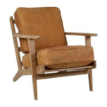 Fauteuil Laureli Chêne Cuir Brun