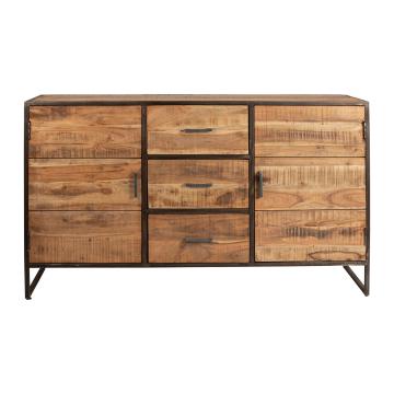 Buffet Bahut Bas 2 Portes 3 Tiroirs Factory Indus Bois Métal