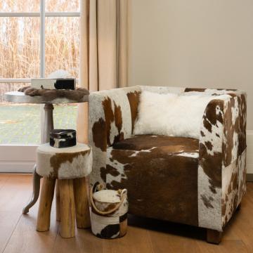 Fauteuil Club Vache Brun Foncé-Blanc