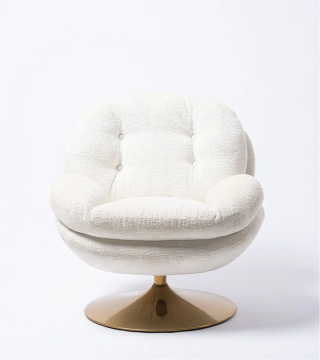 Fauteuil Memento Velours Blanc Pied Doré