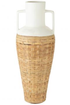 Vase Tissage Naturel Céramique Blanche H100cm
