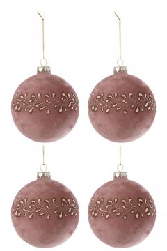 4 Boules de Noël Velours Rose Motif