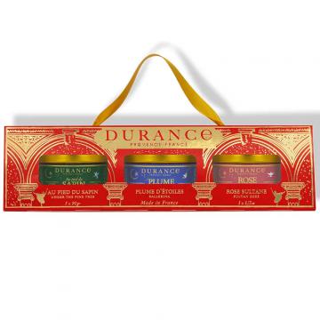 Coffret Noël 2026 Bougies Parfumées Durance (Sapin - Plume - Rose)