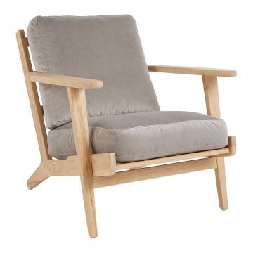Fauteuil Jules Velours Gris Perle Blanc d'Ivoire