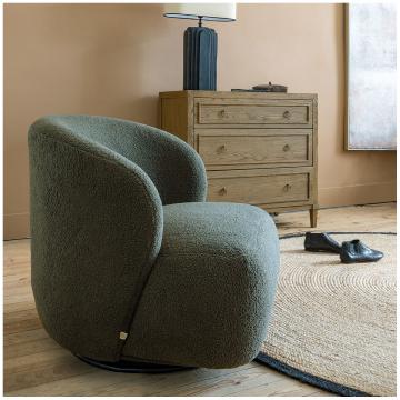 Fauteuil Lisette Bouclette Kaki Pivotant Blanc d'Ivoire