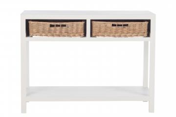 Console Bois Blanc Paniers Osier Jolipa