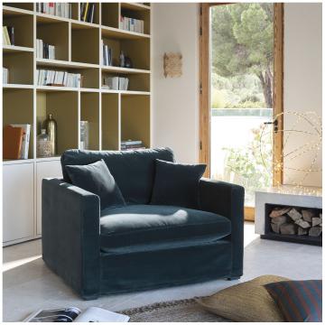 Fauteuil Angie Velours Bleu Paon Blanc d'Ivoire