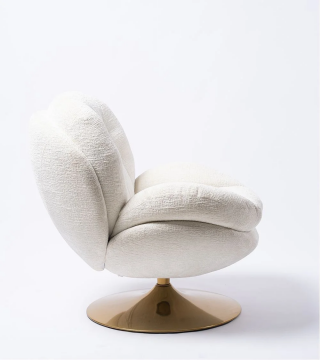 Fauteuil Memento Velours Blanc Pied Doré