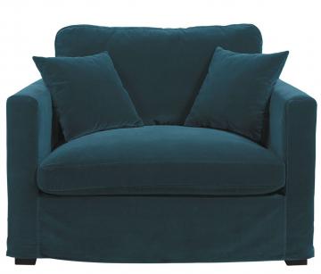 Fauteuil Angie Velours Bleu Paon Blanc d'Ivoire