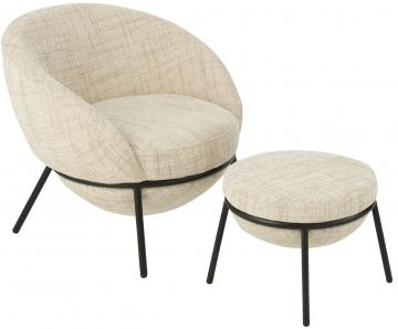 Fauteuil + Repose Pied Chiné Beige