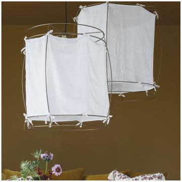 Suspension Jade Tissu Blanc Métal Doré PM