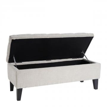 Banc Coffre Arthur Tissu Craie Blanc d'Ivoire