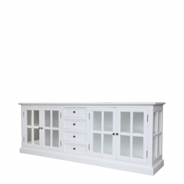 Vitrine Marseille 4 Portes Vitrées + 4 Tiroirs Bois Blanc