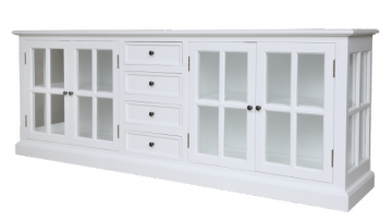 Vitrine Marseille 4 Portes Vitrées + 4 Tiroirs Bois Blanc