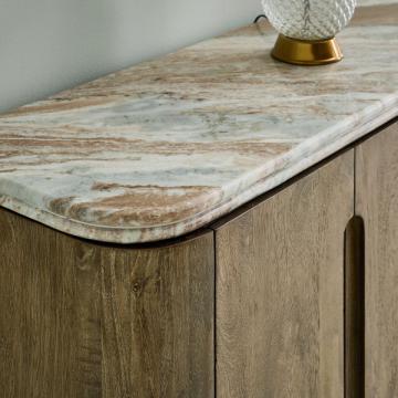 Buffet 4 Portes Buren Bois Massif Marbre