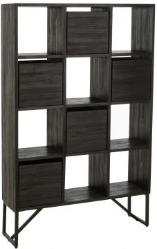 Cabinet Etagère Tiroirs Teck Noir Recyclé