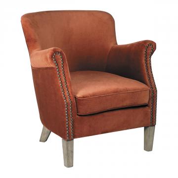 Fauteuil Claude Velours Orange Brûlée Blanc d'Ivoire