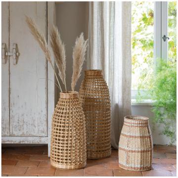 Vase Umala Rotin Métal PM 61cm Blanc d'Ivoire