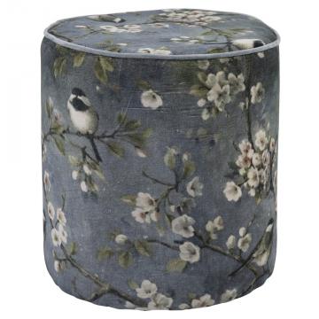 Pouf Velours Oiseaux Gris