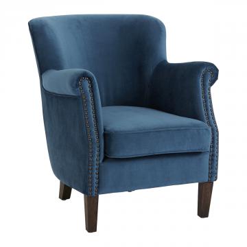 Fauteuil Claude Velours Bleu de Minuit Blanc d'Ivoire