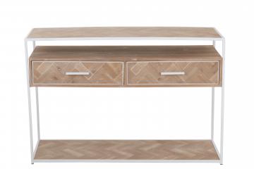 Console 2 Tiroirs Bois Métal Zig Zag Naturel Blanc