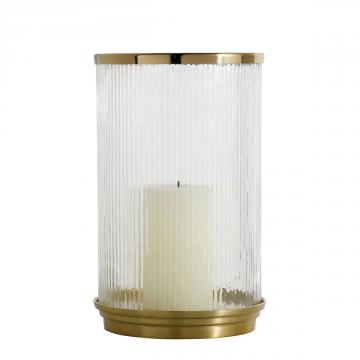 Photophore Oscar Verre Strié Alu Doré PM Blanc d'Ivoire