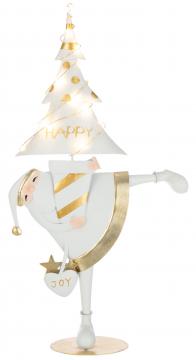 Père Noël Led Sapin Métal Blanc Or H77cm