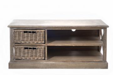 Meuble TV Paniers Osier Bois Naturel Grisé